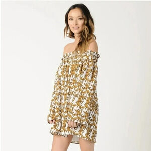 Lucca - Kate Ruffle White Mustard Dress